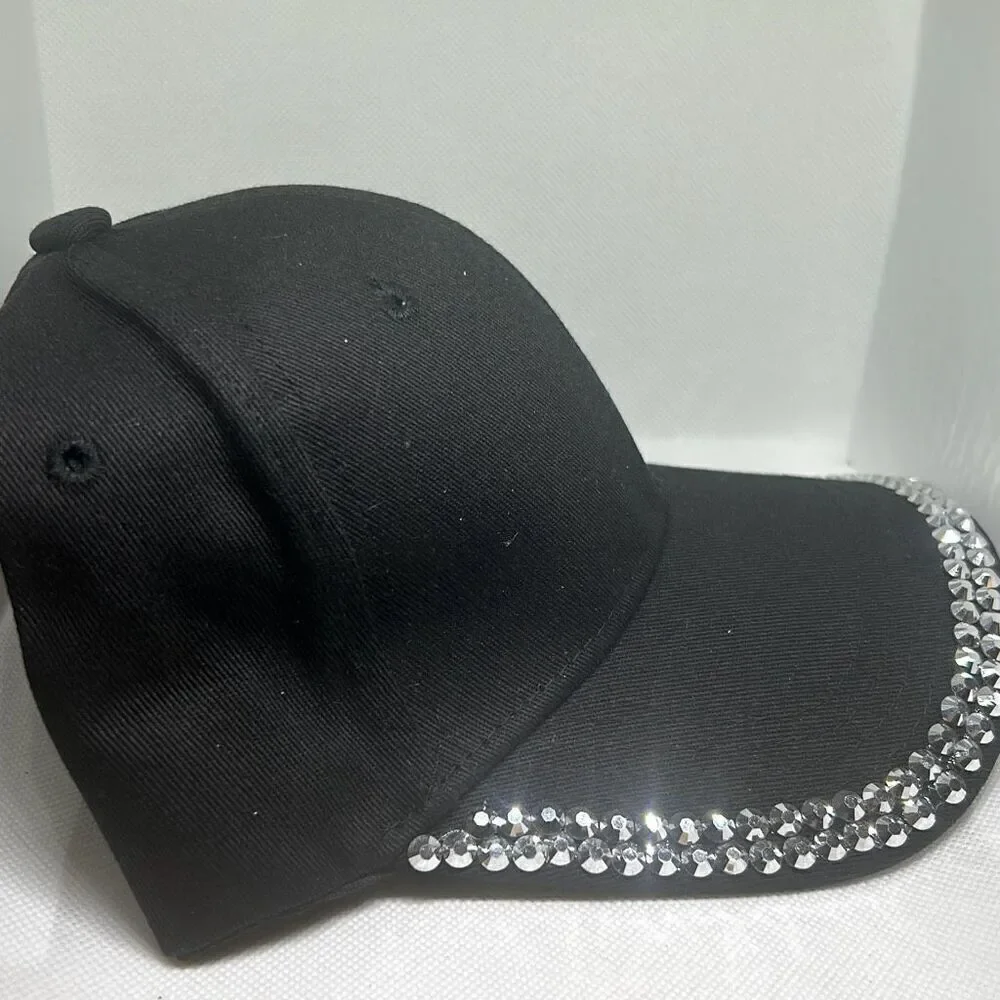 Black Rhinestone Trim Baseball Cap